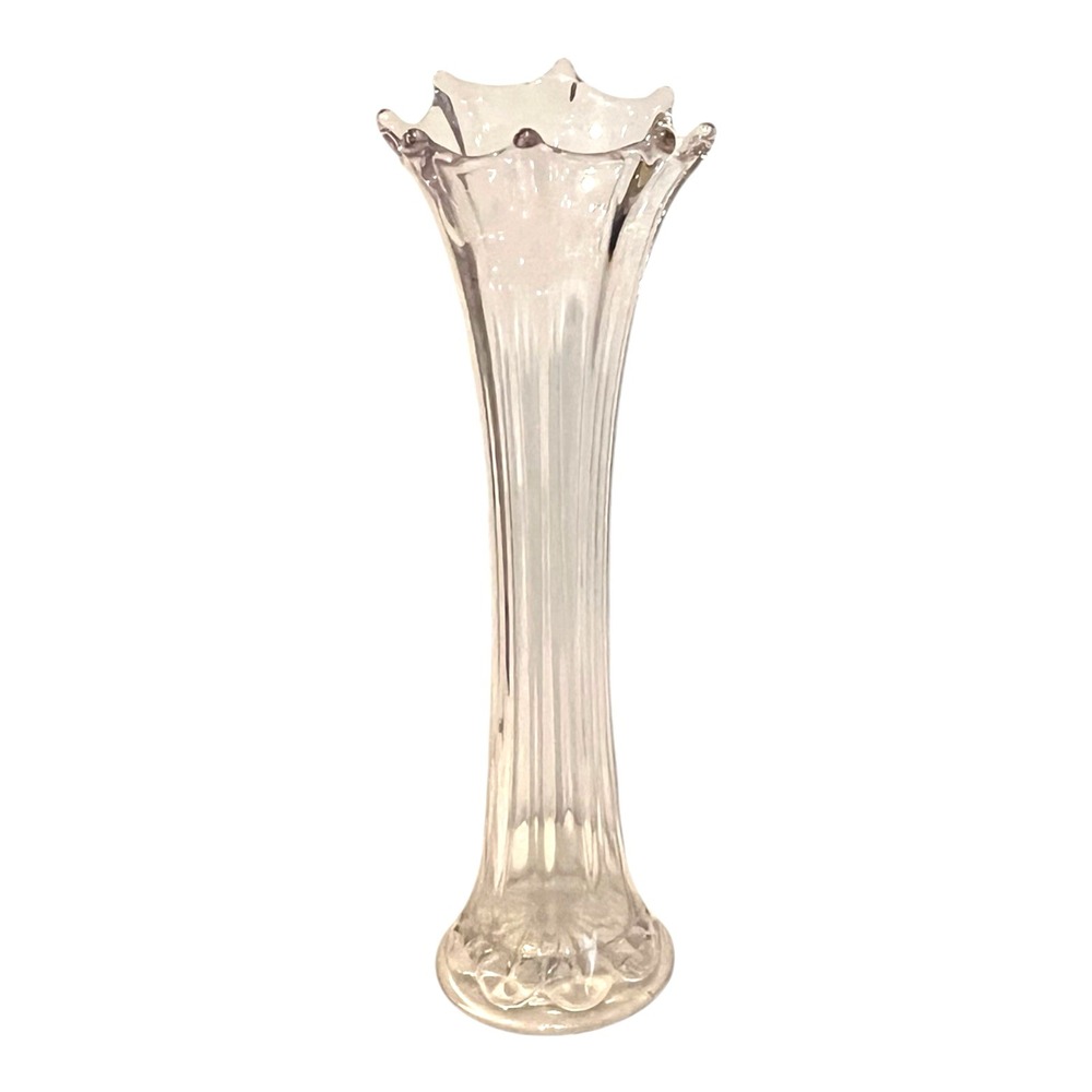Vintage Clear Glass Swung Stretch Vase Natural Bubble 13"